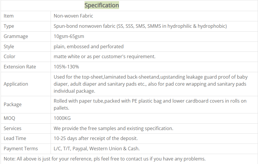 纺粘无纺布参数1